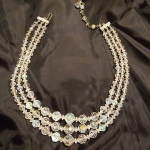 1950s Crystal 3 strand choker necklace